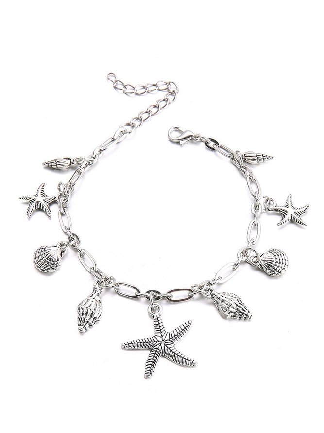 Bohemian Style Silver Seashell Starfish Pattern Anklet Holiday Dress Women's Jewelry