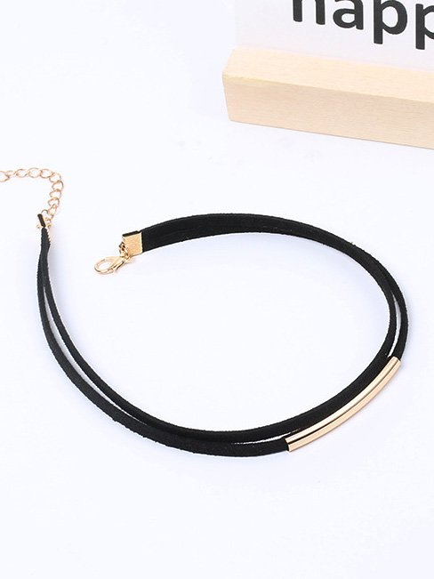 Casual Leather Metal Multilayer Necklace Choker Women Western Vintage Jewelry