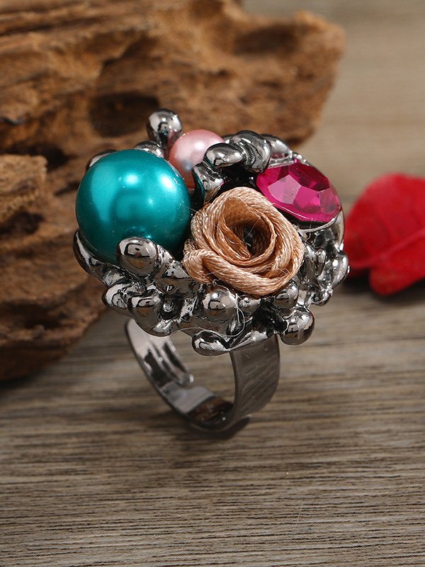 Elegant Pearl Floral Stitching Open Ring Party Wedding Daily Women Jewelry