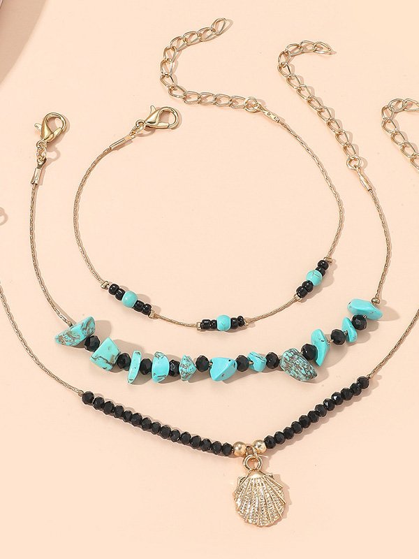 3Pcs Boho Turquoise Beaded Multilayer Bracelet Women's Vacation Beach Jewelry