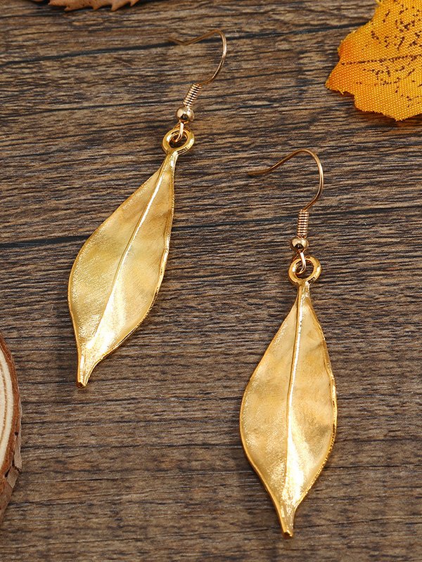 Gold 3D Frosted Leaves Pattern Pendant Earrings Women Casual Daily Jewelry