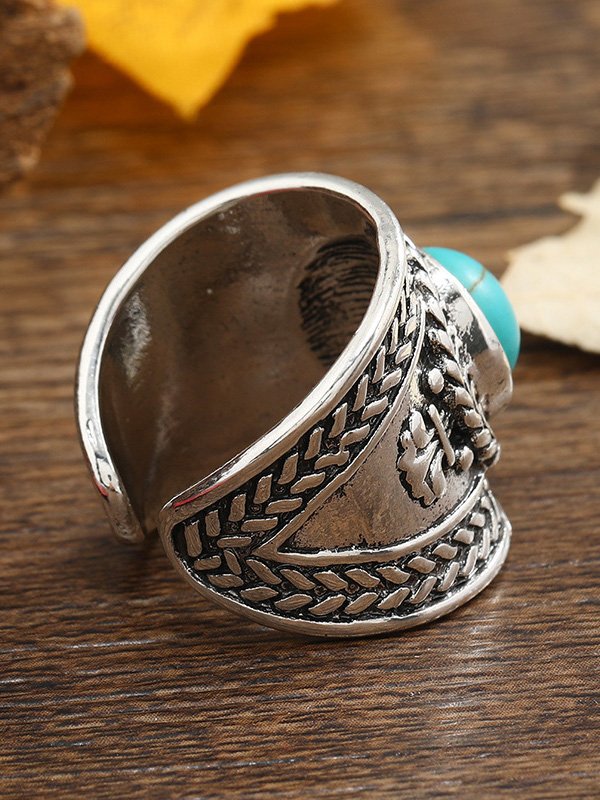 Vintage Turquoise Ethnic Pattern Ring Women Holiday Daily Dress Jewelry