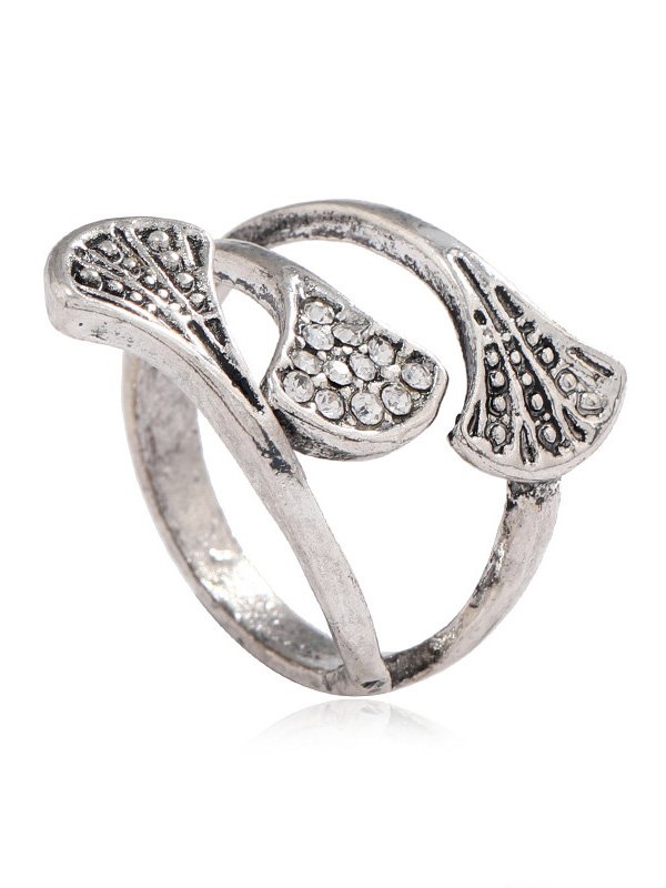 Casual Silver Botanical Floral Diamond Open Ring Vintage Women's Jewelry