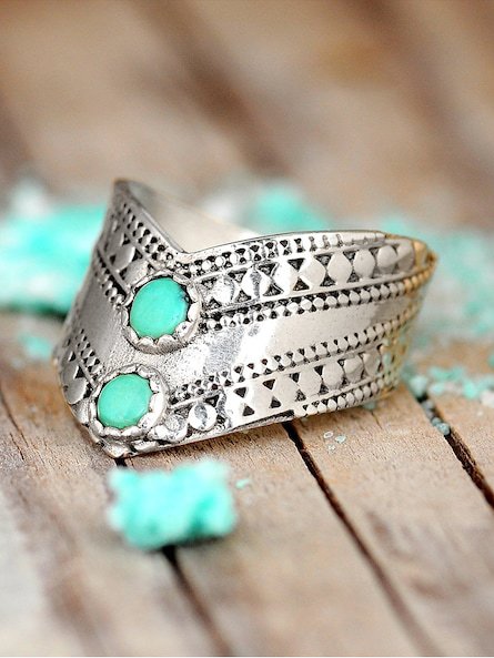 Turquoise Ethnic Pattern Ring Beach Vacation Dress Jewelry