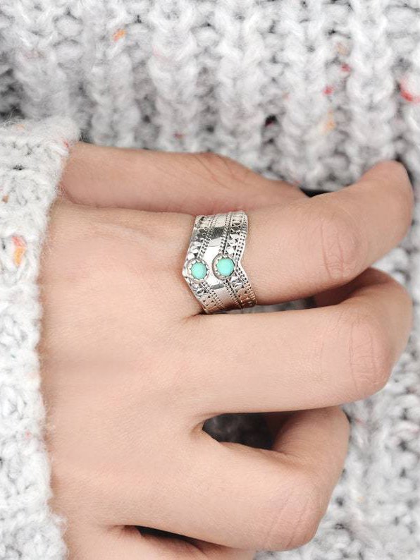 Turquoise Ethnic Pattern Ring Beach Vacation Dress Jewelry