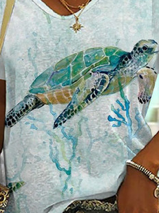 Women's Summer Ocean Turtle Design Casual T-Shirt