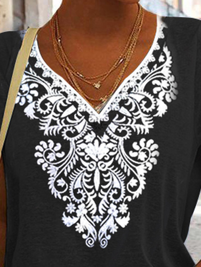 Loose Casual Ethnic Knitted T-Shirt