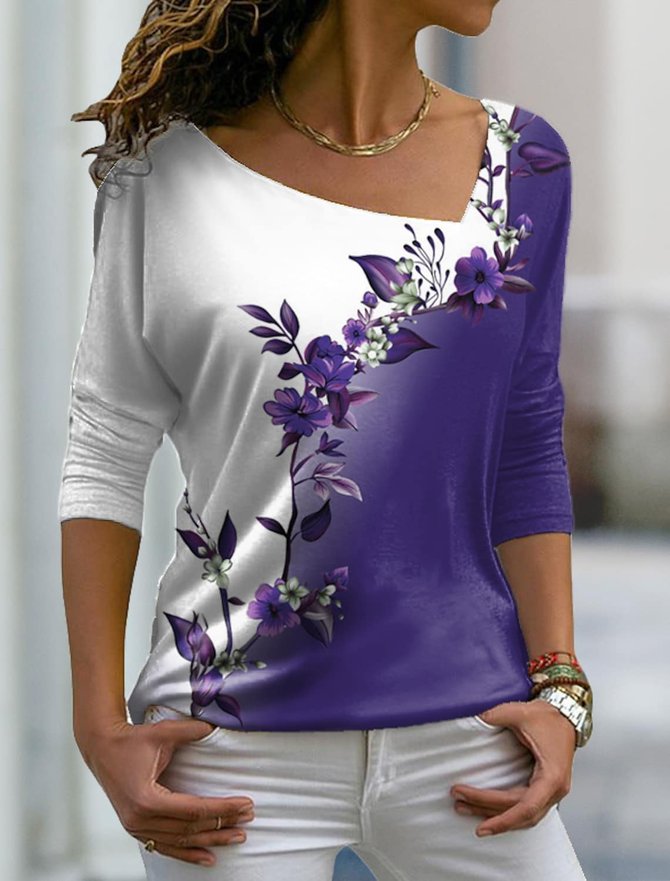 Contrast Floral Design Long Sleeve T-Shirt