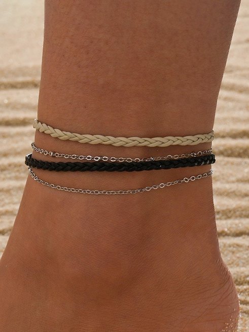 Boho Simple Chain Leather Rope Anklet Beach Holiday Female Jewelry