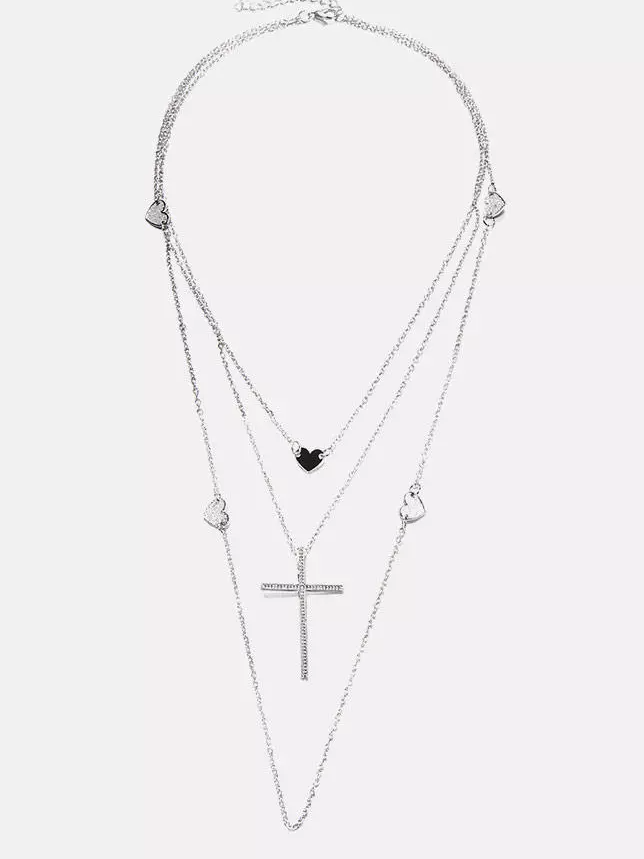 Casual Holiday Style Cross Heart Pattern Multilayer Necklace Female Beach Daily Jewelry