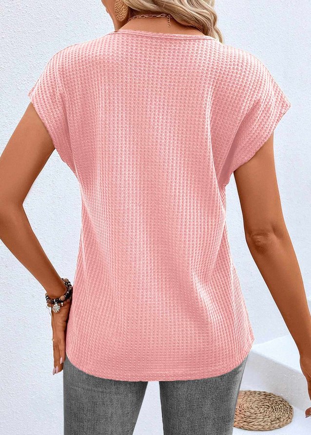 Women's Casual T-Shirt V Neck Plain  Shirt Pink White Gray Blue Black