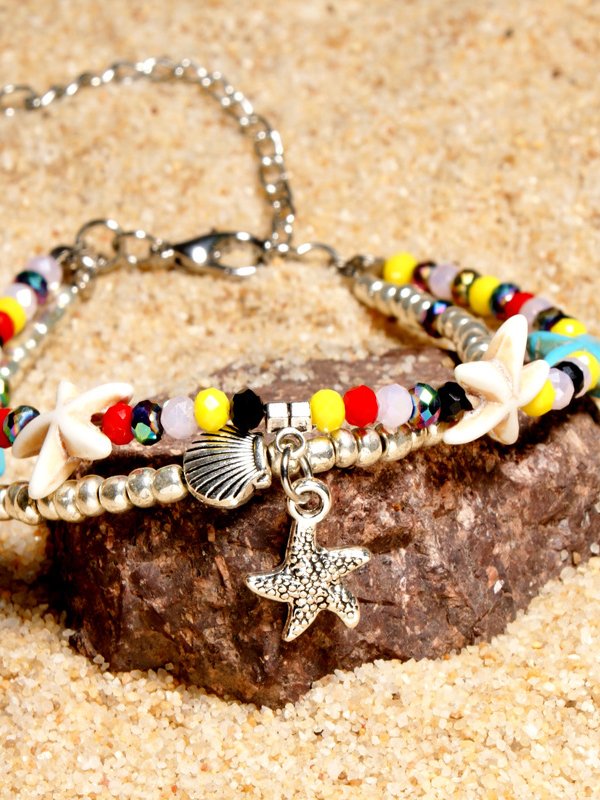 Boho Starfish Turtle Multilayer Anklet Holiday Beach Jewelry