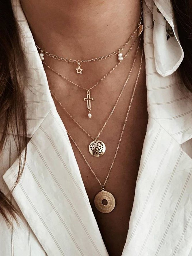 Casual Cross Cherish Layered Necklace Boho Vacation Jewelry