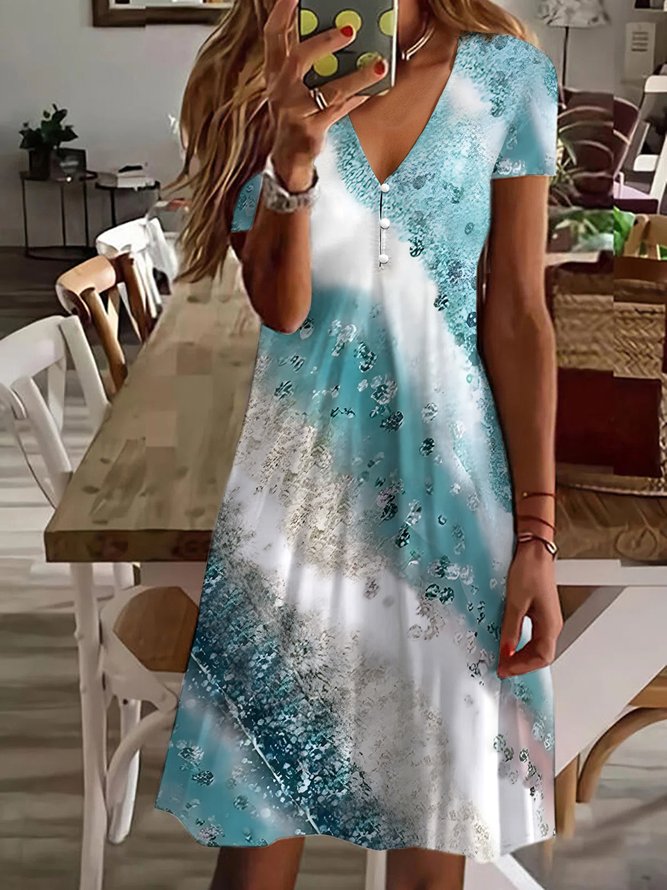 Abstract V Neck Regular Fit Casual Dress