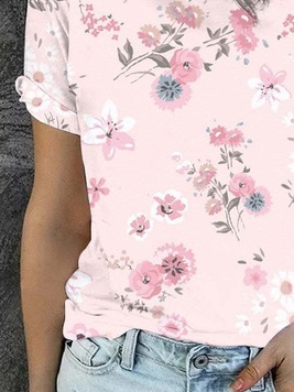 Casual Crew Neck Loose Floral T-Shirt