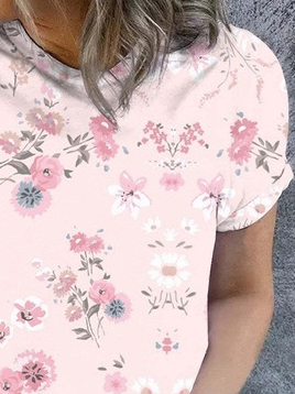 Casual Crew Neck Loose Floral T-Shirt