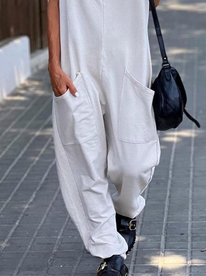 Knitted V Neck Casual Jumpsuit