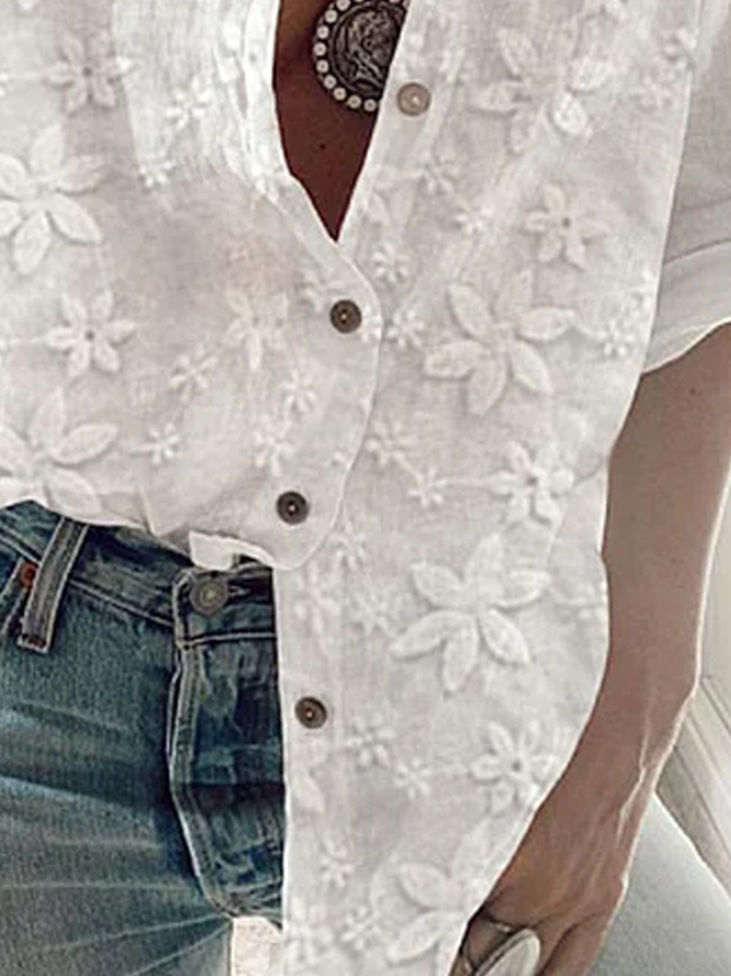 Women's Lace Stitching Cotton Linen Long Sleeve Shirt