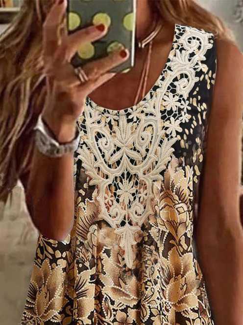 Women's Lace Loose Casual Floral Tank Top