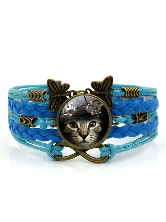 Casual Time Stone Cat Pattern Leather Multilayer Bracelet Fashion Women Jewelry