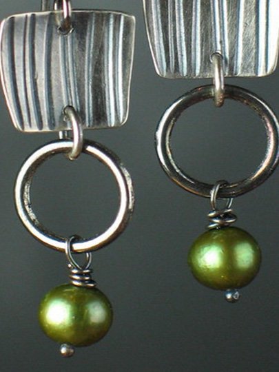 Green Stone Pearl Geometric Distressed Earrings Retro Daily Long Dress Jewelry