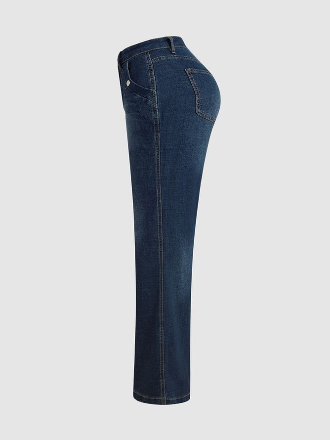 Denim Casual Loose Plain Jeans