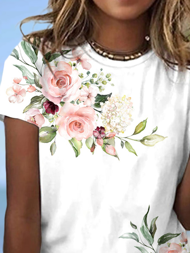 Floral Casual Crew Neck Loose T-Shirt