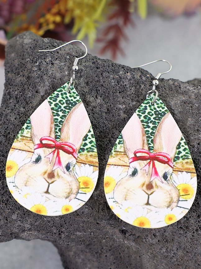 Casual Bunny Print Leather Dangle Earrings Holiday Party Easter Jewelry