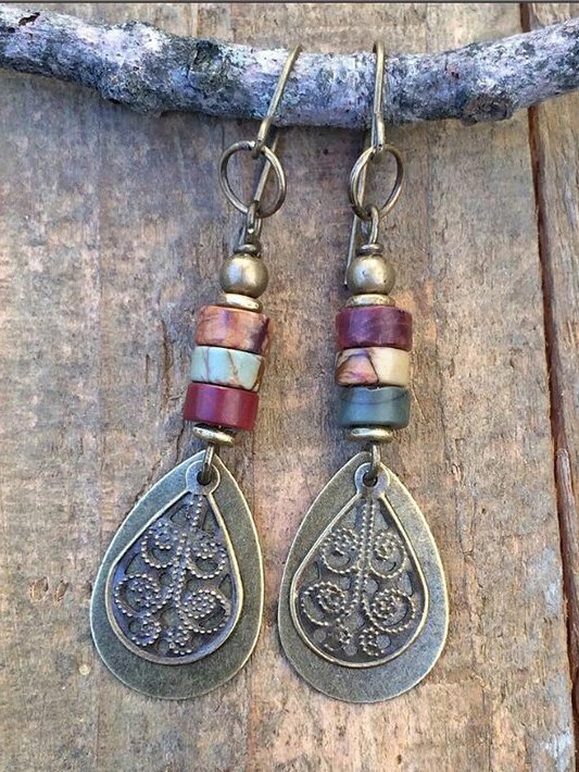 Vintage Ethnic Pattern Cutout Drop Earrings Everyday Casual Jewelry