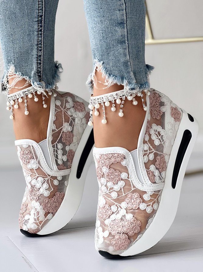 Floral Embroidery Breathable Sheer Mesh Sneakers