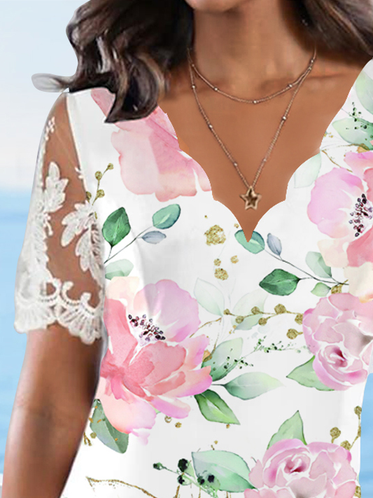 Lace Floral Vacation Regular Fit Dress