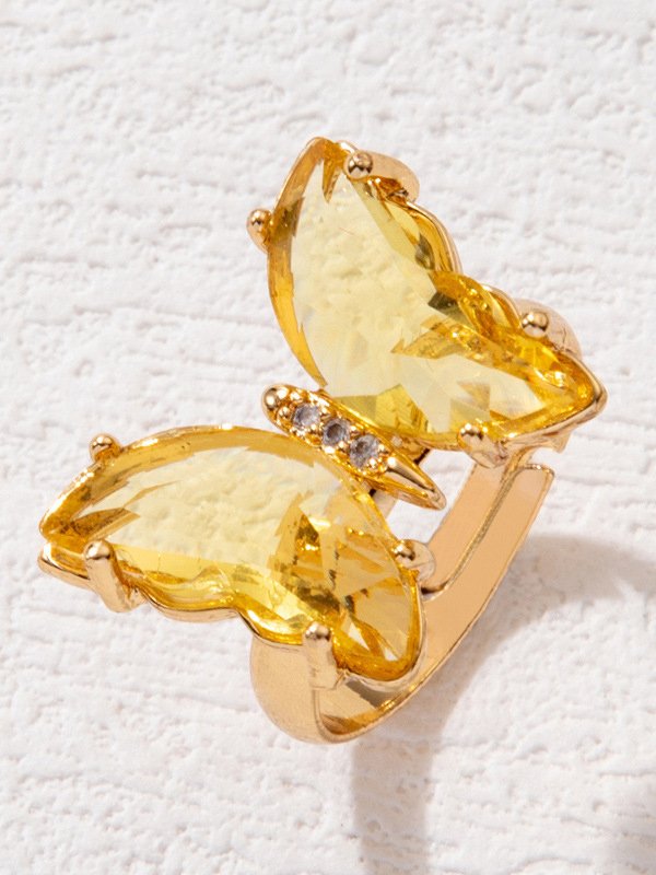 Casual Citrine Butterfly Open Ring Urban Party Music Festival Jewelry