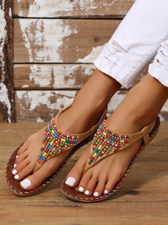 Colorful Beaded Bohemian Beach Flip Sandals