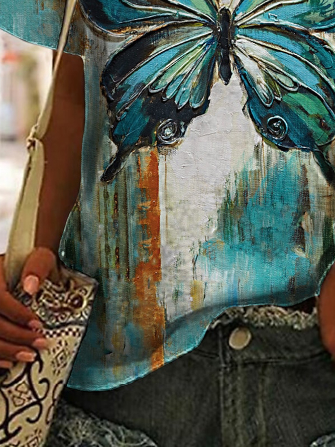 Butterfly V Neck Loose Casual Shirt