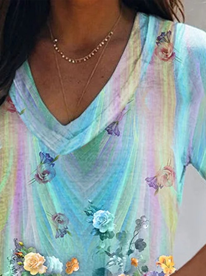 Rainbow Floral Printed Women's T-shirt