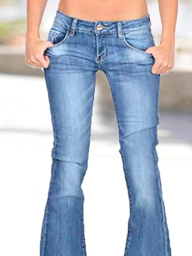 Plain Casual Women's Jeans Flared Pants Bell Bottom Denim Jeans