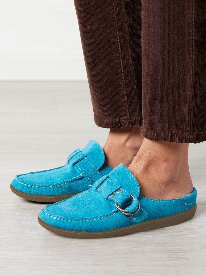 Blue Casual Buckle Decor Comfy Sole Mules