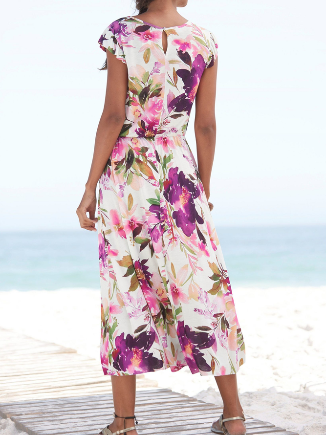 Crew Neck Loose Floral Vacation Dress