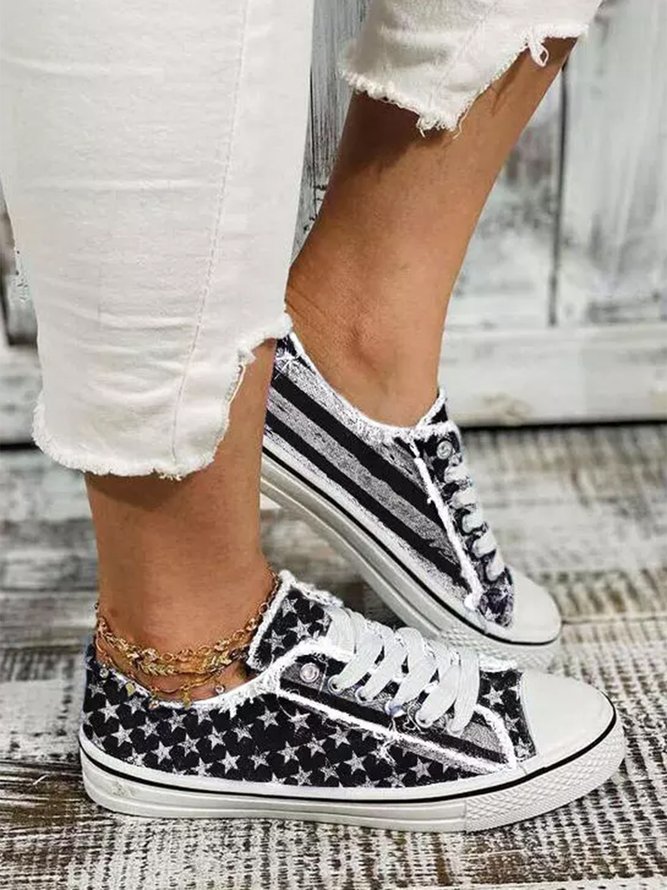 American Flag Fringe Hem Lace Up Canvas Shoes