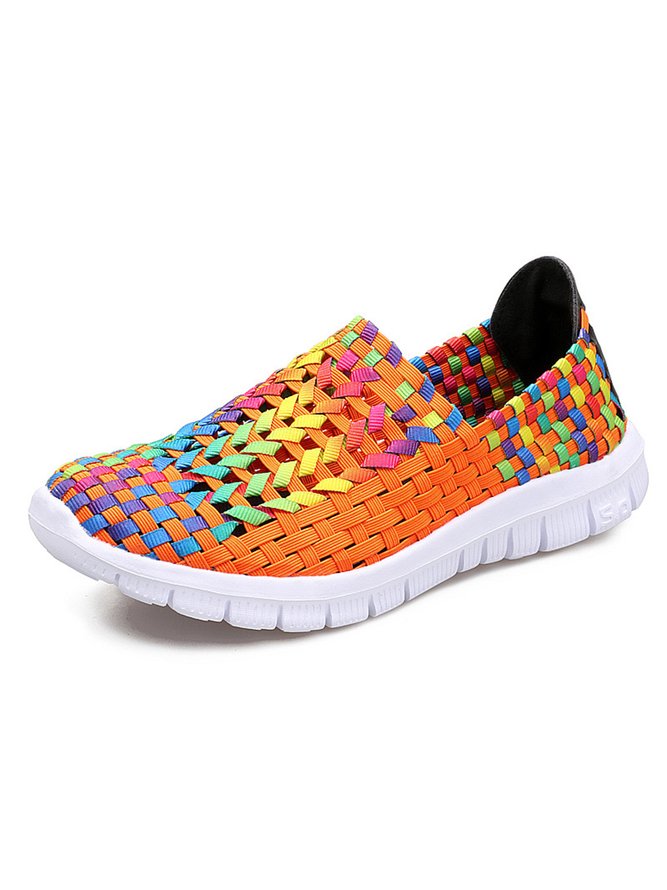 Breathable Colorblock Braided Slip-on Sneakers