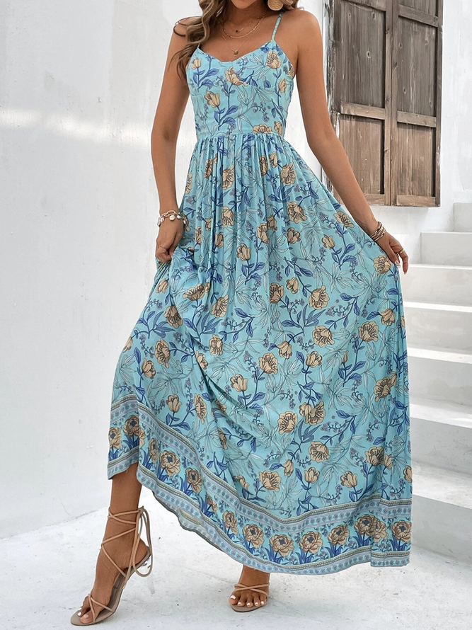 Spaghetti Loose Vacation Floral Dress