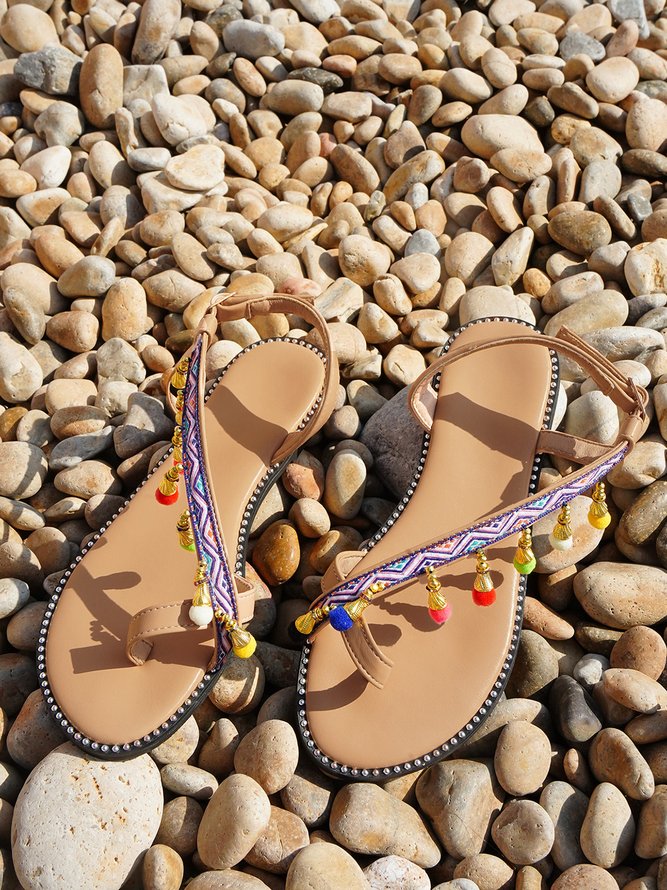 Summer Boho Fabric Embroidery Patterns Strappy Sandals