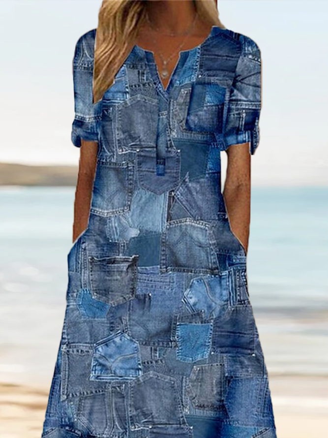 Casual Loose Abstract V Neck Dress