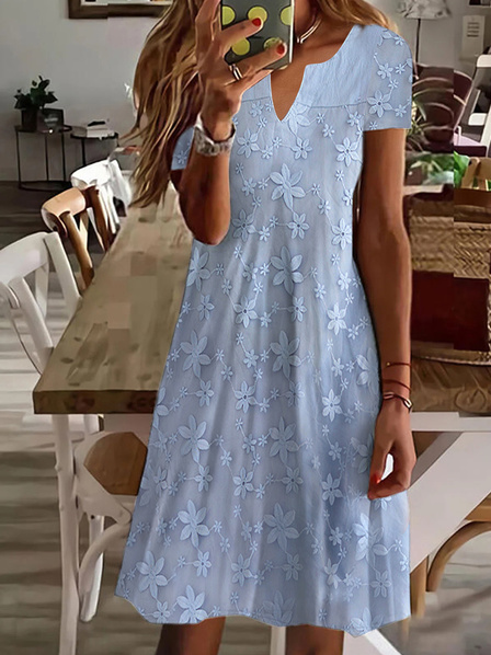 Lace Simple Notched Regular Fit Dress