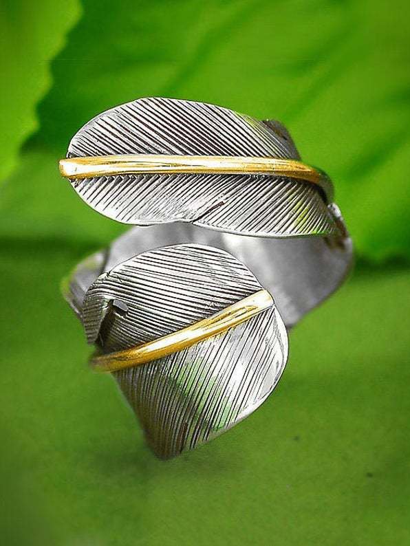 Ethnic Style Silver Feather Shape Open Ring Female Vintage Jewelry