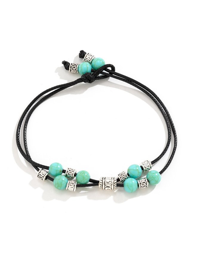 Retro Leather Turquoise Ethnic Anklet Holiday Beach Women Jewelry