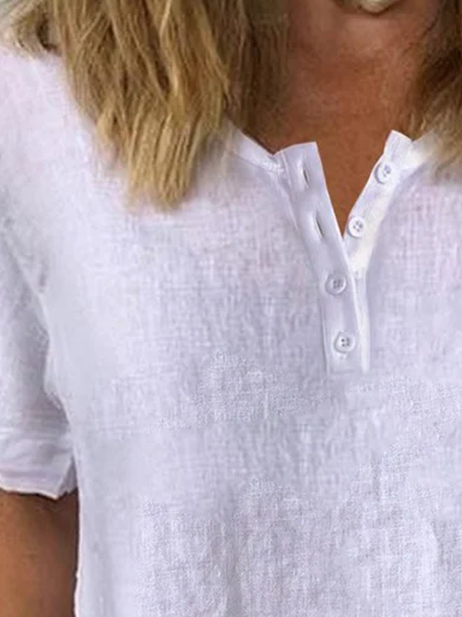 Linen Buttoned Half Open Collar Shirt