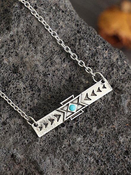 Ethnic Style Natural Turquoise Pendant Necklace Women Jewelry