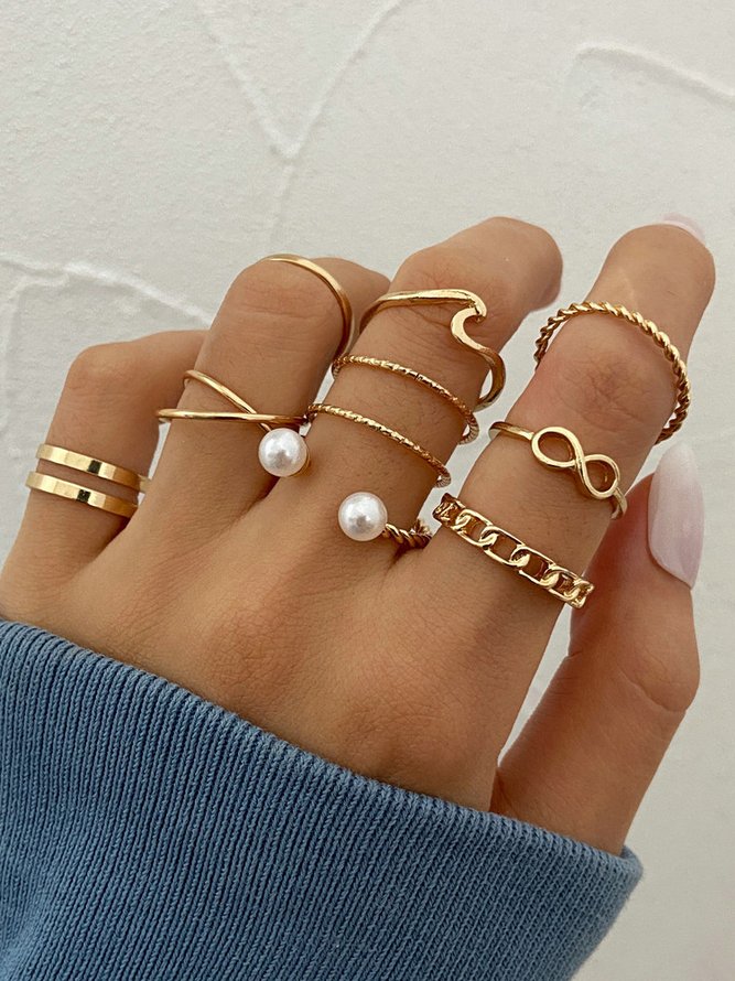 10Pcs Urban Silver Pearl Line Ring Set Casual Commuting Ladies Jewelry