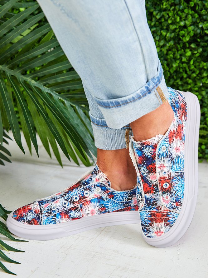 Casual Multicolor Fireworks Printed Slip On Canvas Shoes
